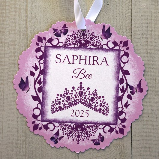 Personalized Lilac Purple Tiara & Butterflies Ornament Karte