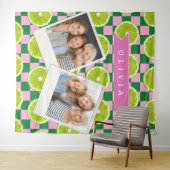Personalized Lime Gingham Citrus Custom Name Wandteppich (Beispiel (Horizontal))