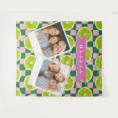 Personalized Lime Gingham Citrus Custom Name Wandteppich (Vorderseite (Horizontal))