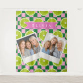 Personalized Lime Gingham Citrus Custom Name Wandteppich (Vorderseite)