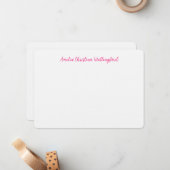 Personalized Linen Flat Note Card White and Pink Mitteilungskarte (Vorderseite/Rückseite Beispiel)