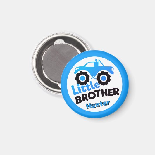 Personalized Little Brother Monster Truck Blue Magnet (Vorderseite/Rückseite)