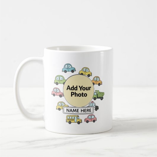 Personalized Little Driver Cars Trucks Photo Kaffeetasse (Links)