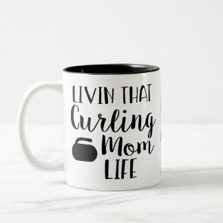 Personalized Living that Curling Mom Life Photo  Zweifarbige Tasse