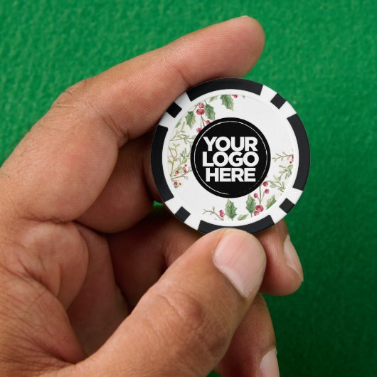 Personalized Logo and Text Holly Berry Christmas Pokerchips (Hand)