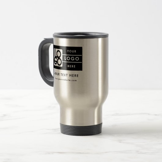 Personalized Logo Website QR Code Text Promotional Reisebecher (Vorderseite Links)