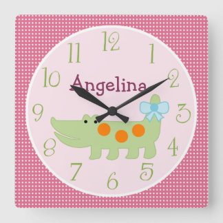 Personalized Lollipop Jungle Alligator Clock Quadratische Wanduhr