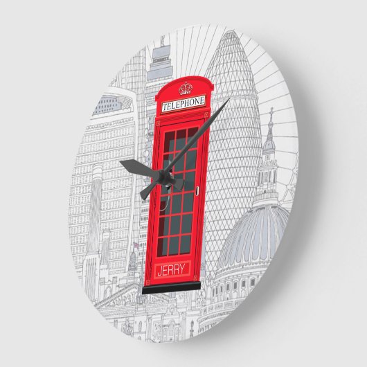 Personalized London Red Phone Booth & Skyline Große Wanduhr (Winkel)