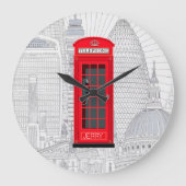 Personalized London Red Phone Booth & Skyline Große Wanduhr (Vorderseite)