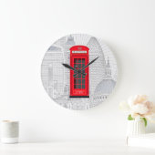 Personalized London Red Phone Booth & Skyline Große Wanduhr (Zuhause)