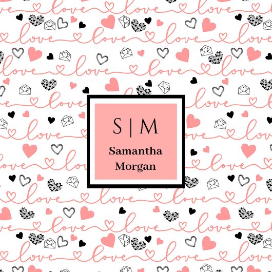 Personalized Love Gift Blanket Pink Black Hearts Fleecedecke