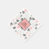 Personalized Love Text Pink Black Hearts Party  Serviette (Ecke)