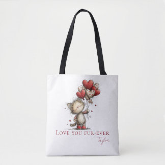 Personalized Love You Fur-Ever Cat & Balloons Tasche