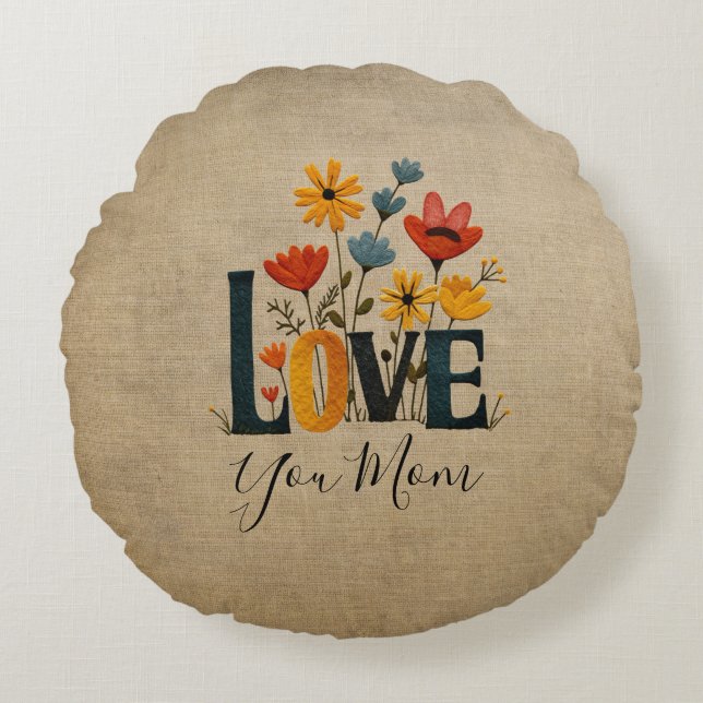 Personalized Love You Mom Floral  Rundes Kissen (Vorderseite)