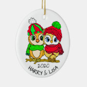 Personalized Lovebirds Owls Christmas Keramik Ornament (Rechts)