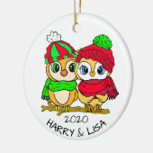 Personalized Lovebirds Owls Christmas Keramik Ornament (Links)