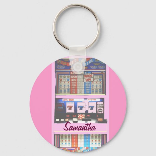 Personalized Lucky Slot Machine Keychain Pink Schlüsselanhänger (Vorderseite)
