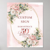 Personalized Luxe Rose Gold Floral 50th Birthday  Poster (Vorne)