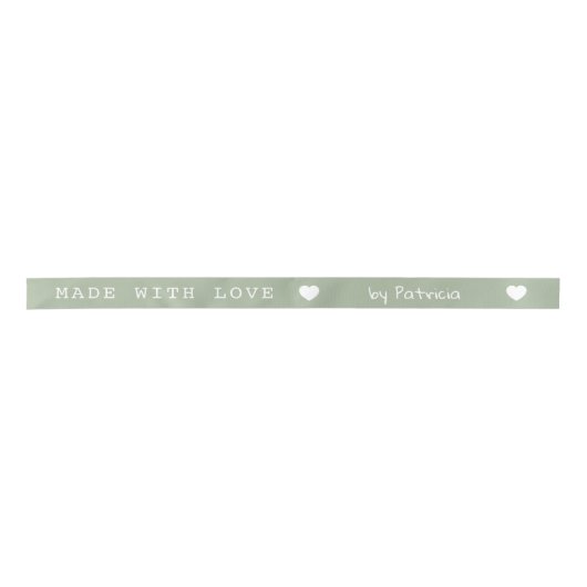 Personalized Made With Love Green And White Heart Satinband (Vorderseite)