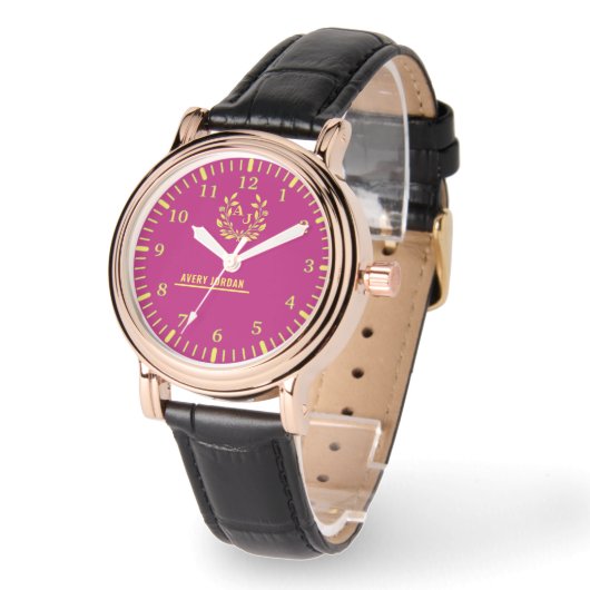 Personalized Magenta Laurel Luxury Armbanduhr (Winkel)