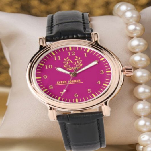 Personalized Magenta Laurel Luxury  Armbanduhr