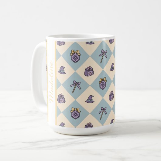 Personalized Magic Academy Wizard School Blue Kaffeetasse (Vorderseite Links)