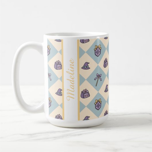 Personalized Magic Academy Wizard School Blue Kaffeetasse (Links)
