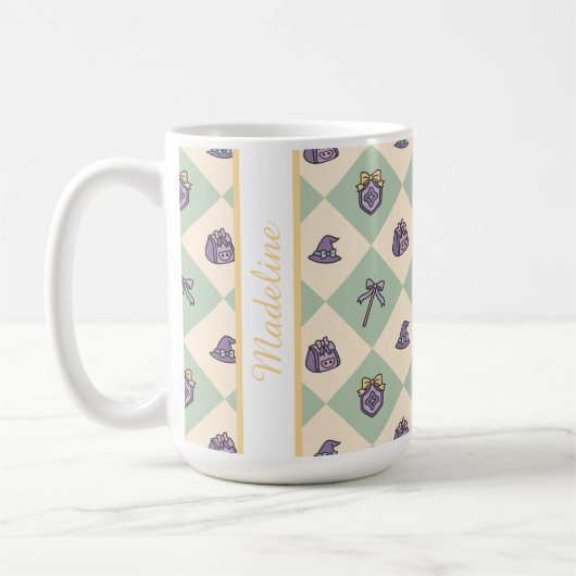 Personalized Magic Academy Wizard School Green Kaffeetasse (Links)