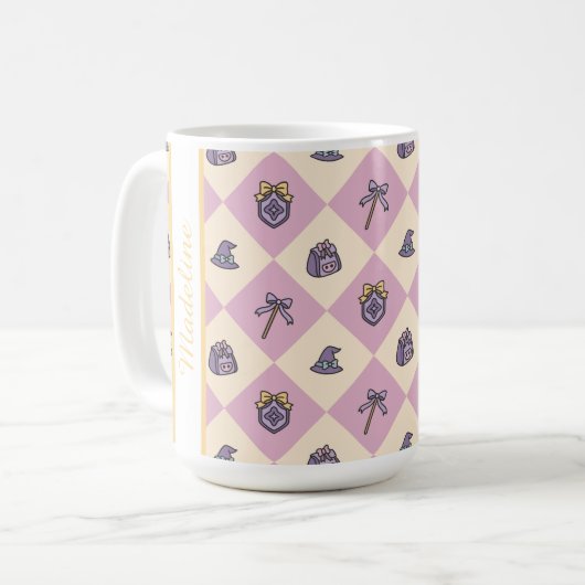 Personalized Magic Academy Wizard School Pink Kaffeetasse (Vorderseite Links)