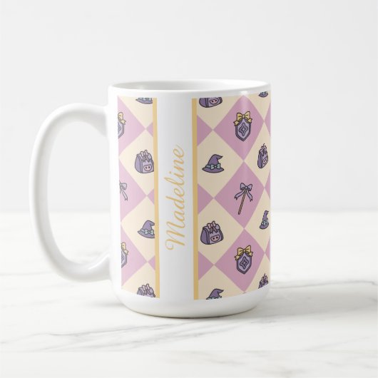 Personalized Magic Academy Wizard School Pink Kaffeetasse (Links)