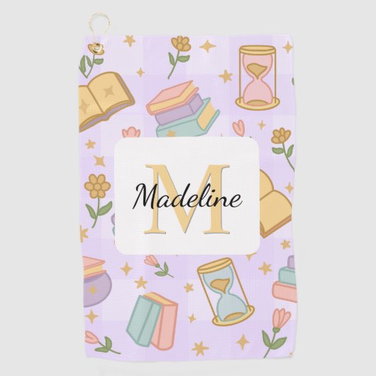Personalized Magic Books Girl School Purple Golfhandtuch (Vorderseite)