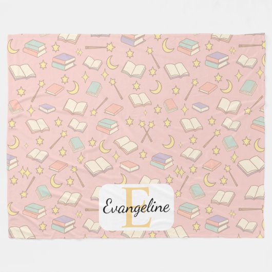 Personalized Magical Book Aesthetic Pattern Pink Fleecedecke (Vorderseite (Horizontal))