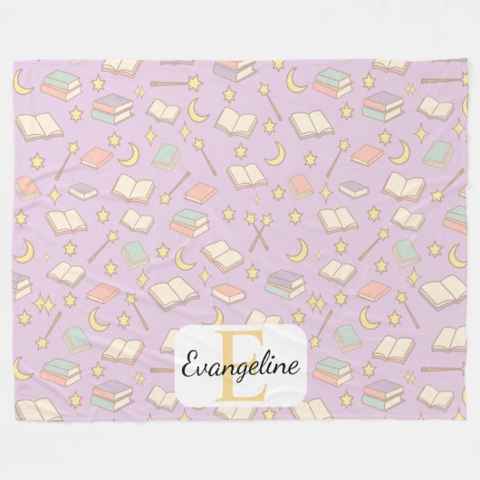 Personalized Magical Book Aesthetic Pattern Purple Fleecedecke (Vorderseite (Horizontal))