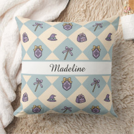 Personalized Magical Girl Name Blue Checkered Kissen