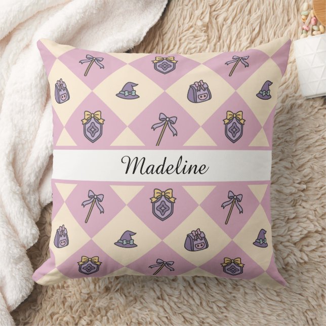 Personalized Magical Girl Name Pink Checkered Kissen (Decke)