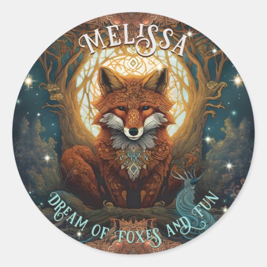 Personalized Magical Moonlit Celtic Fox Branding Runder Aufkleber (Vorderseite)