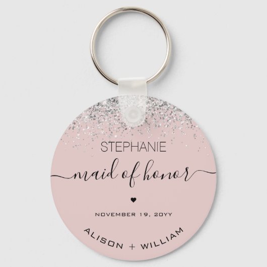 Personalized Maid of Honor Glitter confetti effect Schlüsselanhänger (Vorderseite)