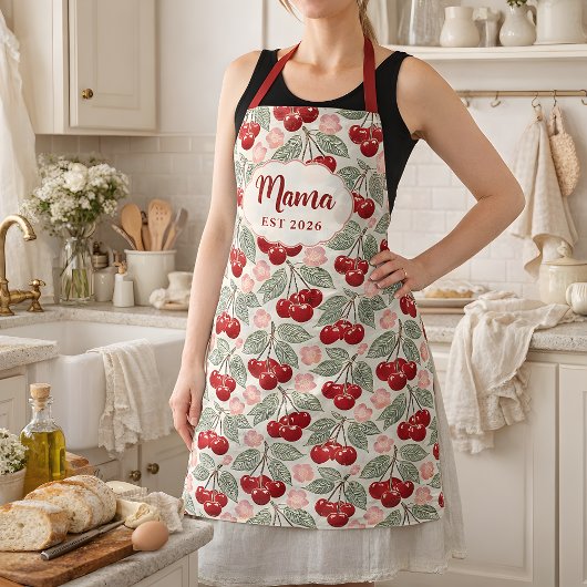 Personalized Mama Cherry Apron | Custom Name & Est Schürze