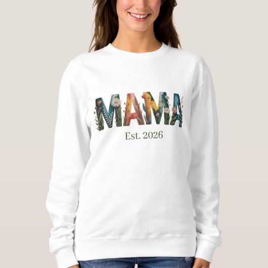 Personalized Mama Est Year Floral Mother Gift Sweatshirt (Vorderseite)