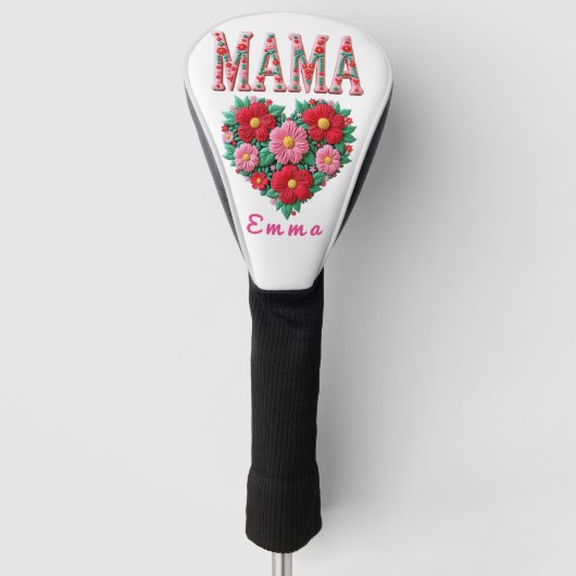 Personalized Mama Heart Floral Custom Gift Golf Headcover (Vorderseite)