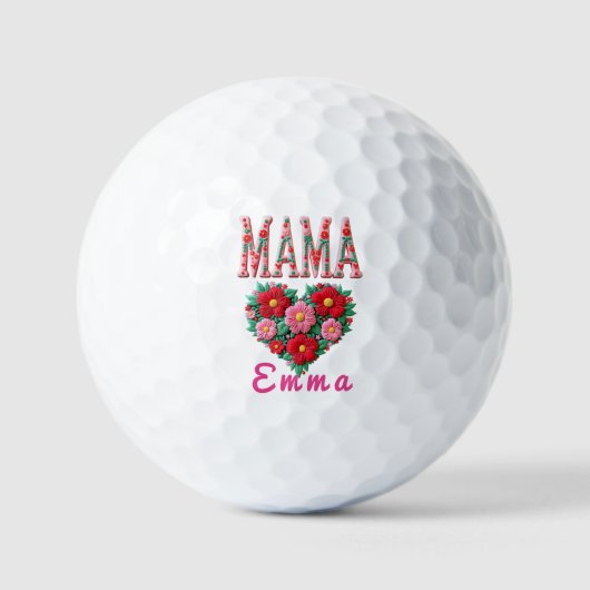 Personalized Mama Heart Floral Custom Gift Golfball (Vorderseite)