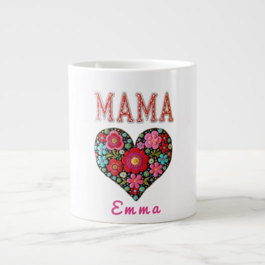 Personalized Mama Heart Floral Custom Gift Jumbo-Tasse (Vorderseite)