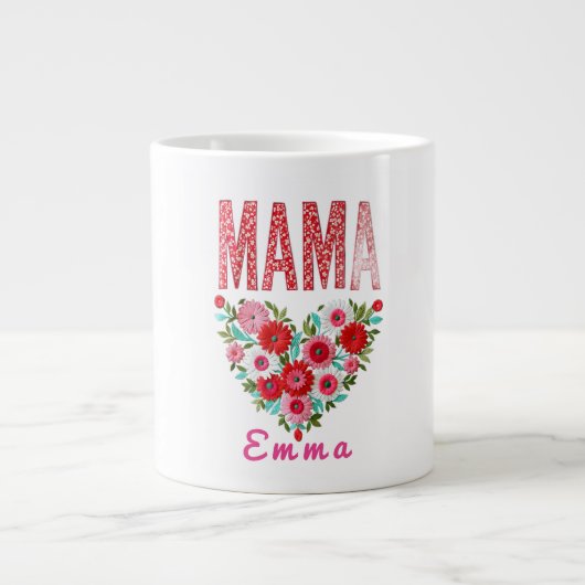 Personalized Mama Heart Floral Custom Gift Jumbo-Tasse (Vorderseite)