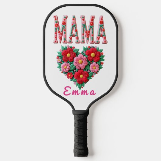 Personalized Mama Heart Floral Custom Gift Pickleball Schläger (Vorderseite)