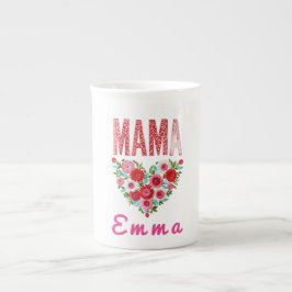 Personalized Mama Heart Floral Custom Gift Porzellantasse