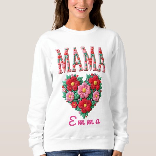 Personalized Mama Heart Floral Custom Gift Sweatshirt (Vorderseite)