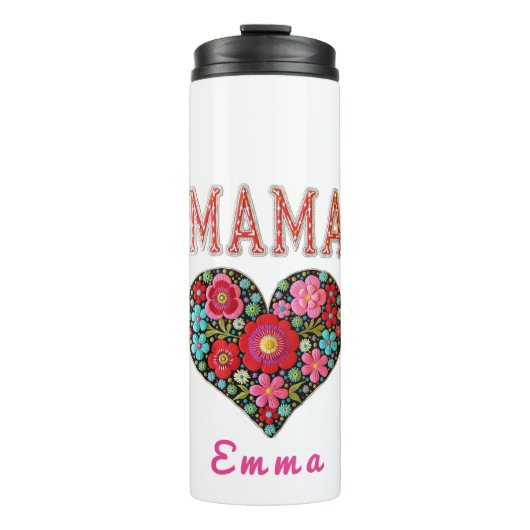 Personalized Mama Heart Floral Custom Gift Thermosbecher (Vorderseite)