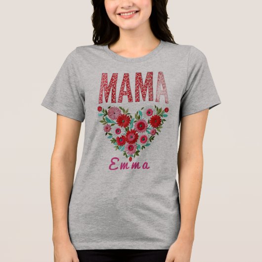 Personalized Mama Heart Floral Custom Gift Tri-Blend Shirt (Vorderseite)