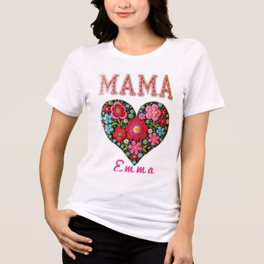 Personalized Mama Heart Floral Custom Gift Tri-Blend Shirt (Vorderseite)