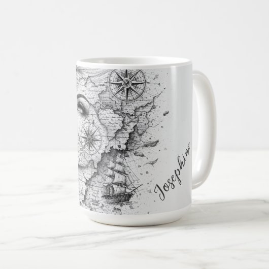 Personalized Map Compass Woman Art Vintage Chic Kaffeetasse (VorderseiteRechts)